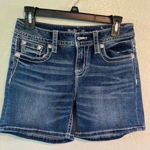 Miss Me Embellished Cross Pocket Rolled Cuff Denim Shorts